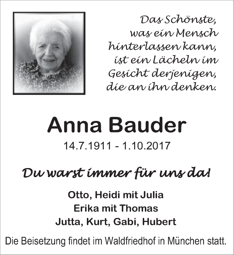 Traueranzeigen Von Anna Bauder Trauer Merkur De