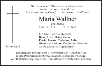 Traueranzeigen Von Maria Wallner Trauer Merkur De