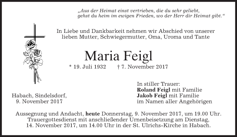 Traueranzeigen Von Maria Feigl Trauer Merkur De