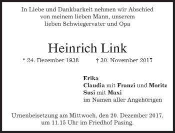 Traueranzeigen Von Heinrich Link Trauer Merkur De