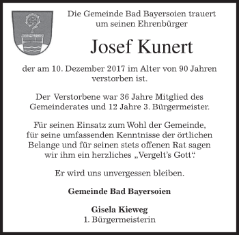 Traueranzeigen Von Josef Kunert Trauer Merkur De