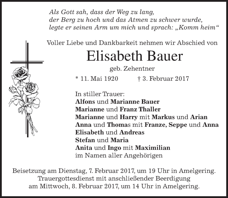 Traueranzeigen Von Elisabeth Bauer Trauer Merkur De