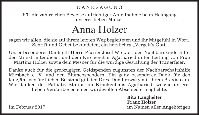 Traueranzeigen Von Anna Holzer Trauer Merkur De