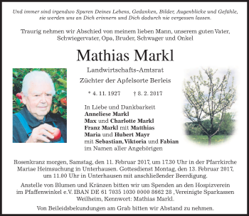 Traueranzeigen Von Mathias Markl Trauer Merkur De