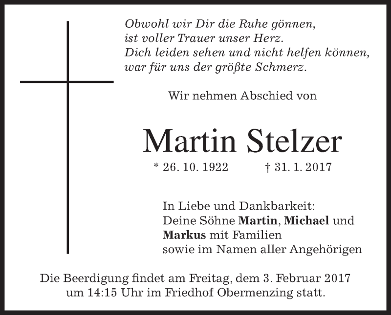 Traueranzeigen Von Martin Stelzer Trauer Merkur De