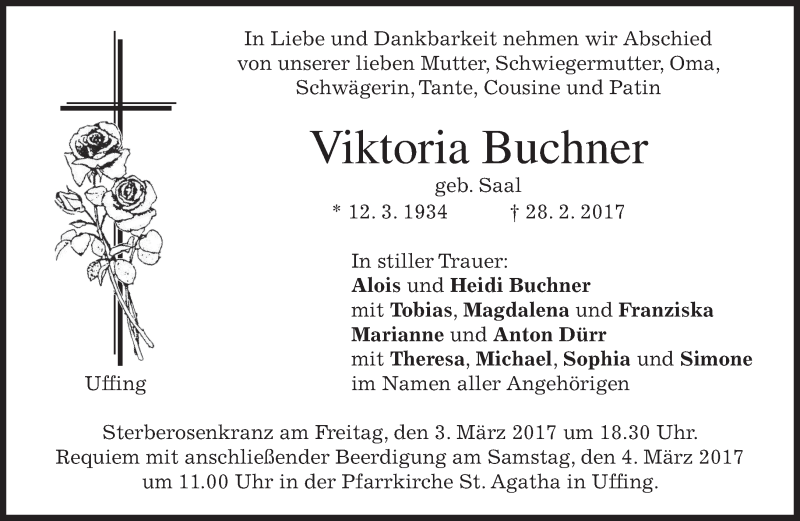 Traueranzeigen Von Viktoria Buchner Trauer Merkur De