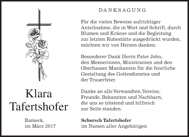 Traueranzeigen Von Klara Tafertshofer Trauer Merkur De