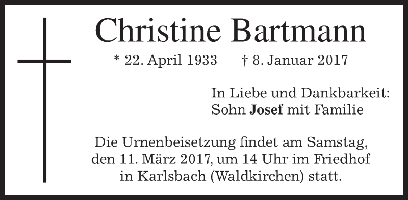 Traueranzeigen Von Christine Bartmann Trauer Merkur De