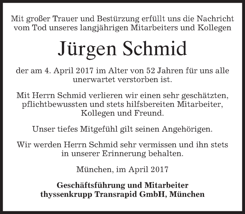 Traueranzeigen von Jürgen Schmid trauer merkur de