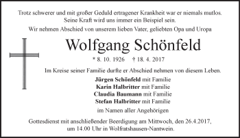 Traueranzeigen Von Wolfgang Sch Nfeld Trauer Merkur De