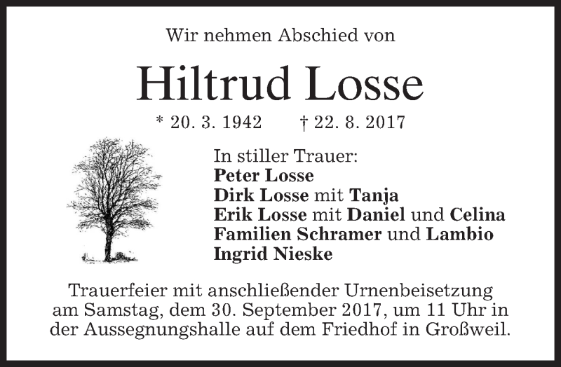 Traueranzeigen Von Hiltrud Losse Trauer Merkur De