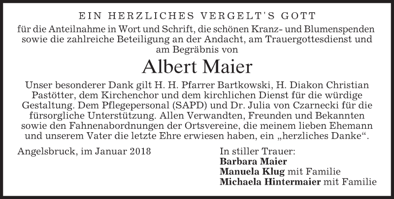 Traueranzeigen Von Albert Maier Trauer Merkur De