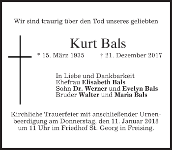 Traueranzeigen Von Kurt Bals Trauer Merkur De