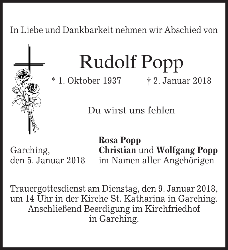 Traueranzeigen Von Rudolf Popp Trauer Merkur De