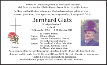 Traueranzeigen Von Bernhard Glatz Trauer Merkur De