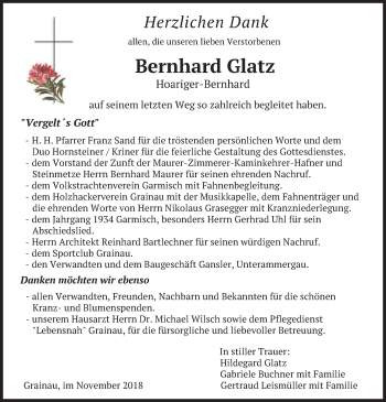 Traueranzeigen Von Bernhard Glatz Trauer Merkur De