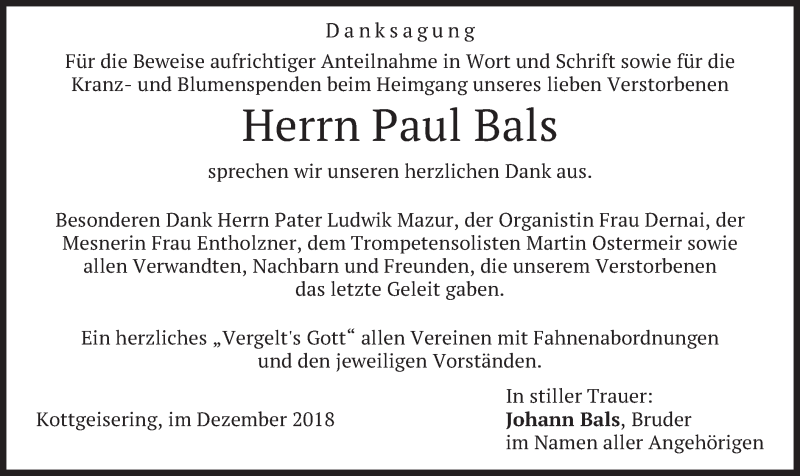 Traueranzeigen Von Paul Bals Trauer Merkur De