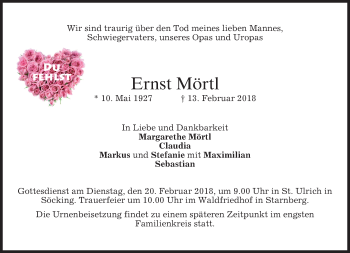 Traueranzeigen von Ernst Mörtl trauer merkur de