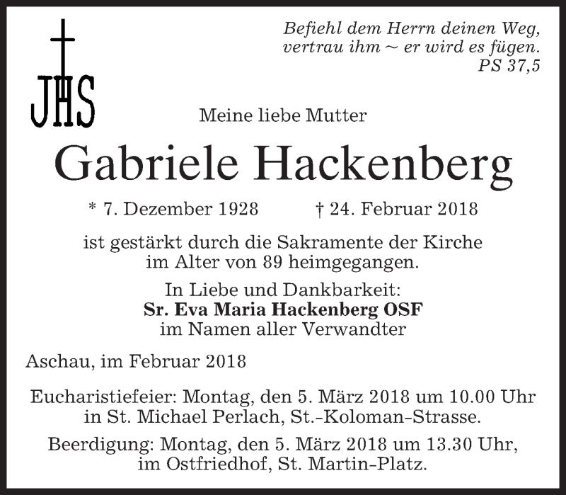 Traueranzeigen Von Gabriele Hackenberg Trauer Merkur De