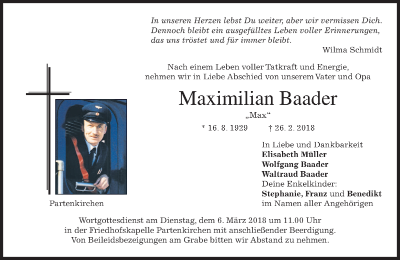 Traueranzeigen Von Maximilian Baader Trauer Merkur De