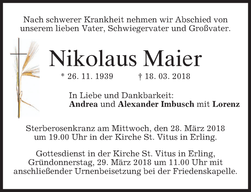 Traueranzeigen Von Nikolaus Maier Trauer Merkur De