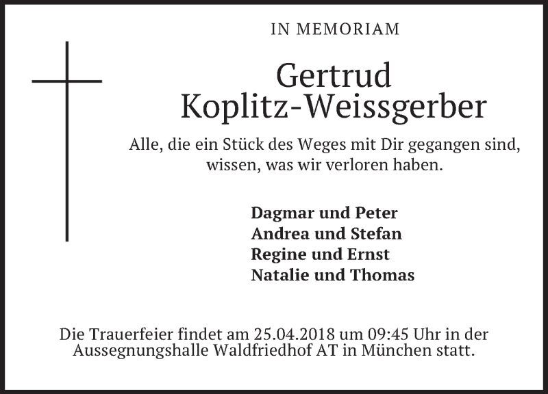 Traueranzeigen Von Gertrud Koplitz Weissgerber Trauer Merkur De