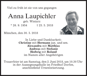 Traueranzeigen Von Anna Laupichler Trauer Merkur De