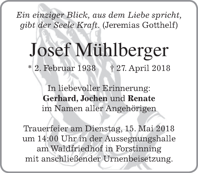 Traueranzeigen von Josef Mühlberger trauer merkur de