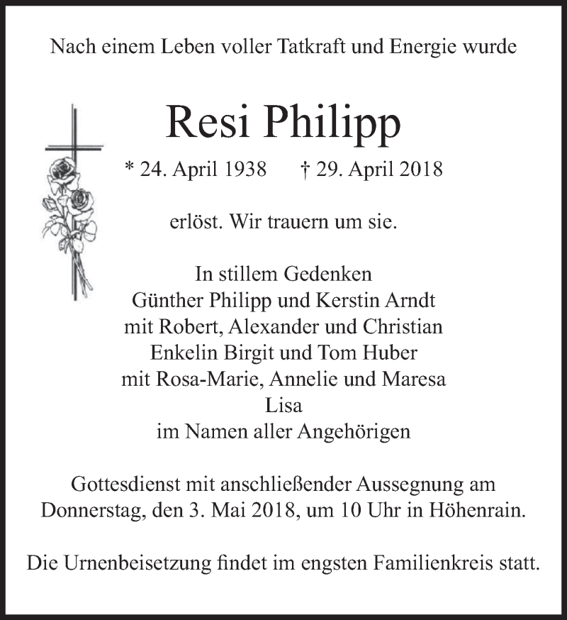 Traueranzeigen Von Resi Philipp Trauer Merkur De