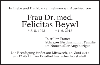 Traueranzeigen Von Felicitas Beywl Trauer Merkur De