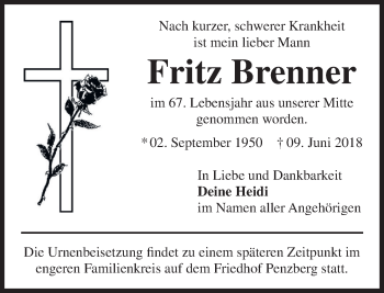 Traueranzeigen Von Fritz Brenner Trauer Merkur De