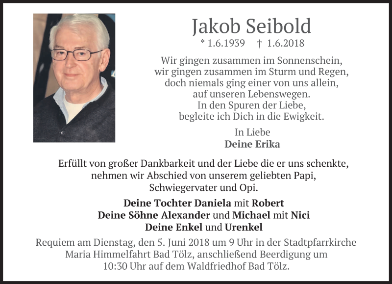 Traueranzeigen Von Jakob Seibold Trauer Merkur De