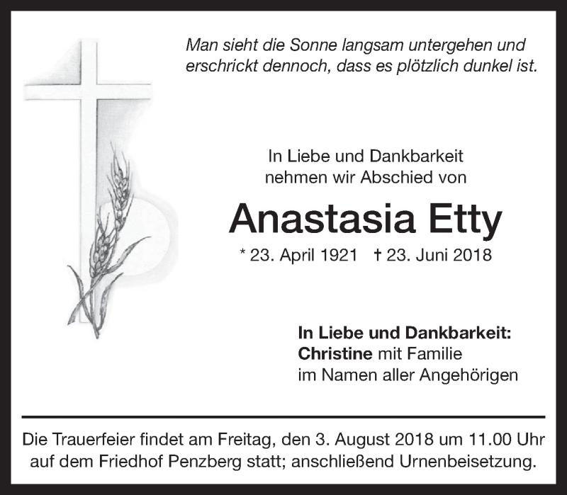 Traueranzeigen Von Anastasia Etty Trauer Merkur De