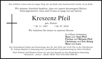 Traueranzeigen Von Kreszenz Pfeil Trauer Merkur De