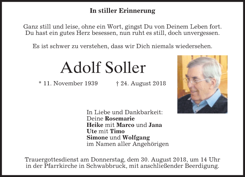 Traueranzeigen Von Adolf Soller Trauer Merkur De