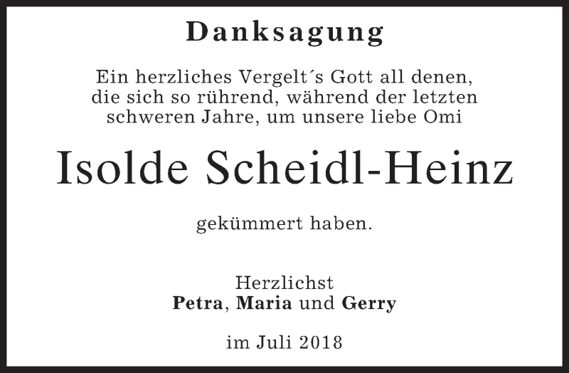 Traueranzeigen Von Isolde Scheidl Heinz Trauer Merkur De