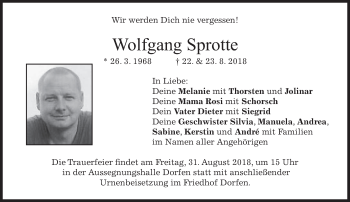 Traueranzeigen Von Wolfgang Sprotte Trauer Merkur De