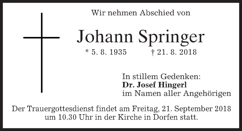 Traueranzeigen Von Johann Springer Trauer Merkur De