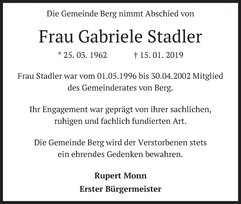 Traueranzeigen Von Gabriele Stadler Trauer Merkur De