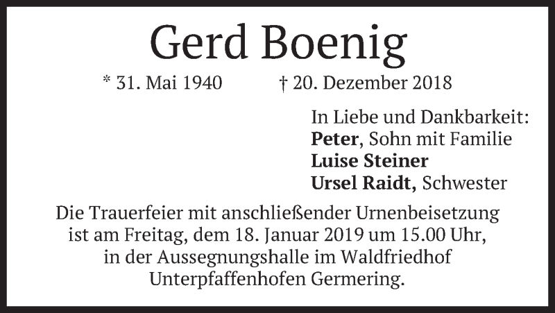 Traueranzeigen Von Gerd Boenig Trauer Merkur De