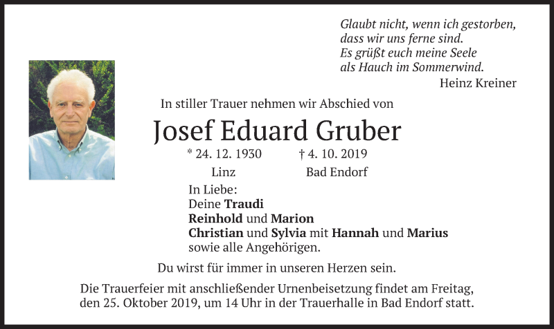 Traueranzeigen Von Josef Eduard Gruber Trauer Merkur De