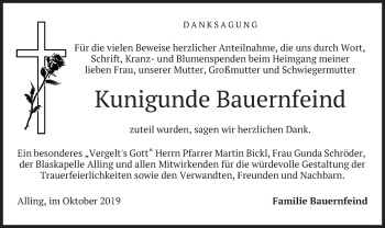 Traueranzeigen Von Kunigunde Bauernfeind Trauer Merkur De