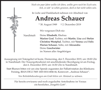 Traueranzeigen Von Andreas Schauer Trauer Merkur De