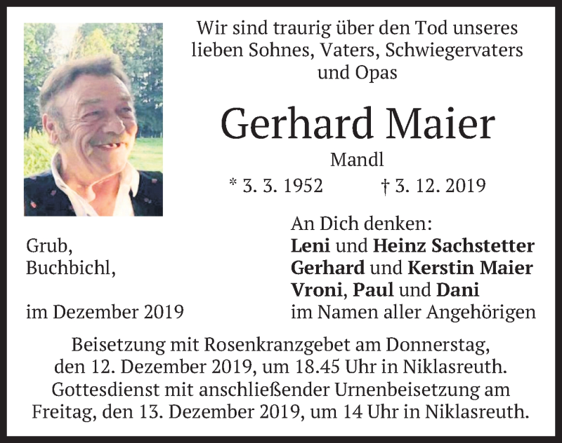 Traueranzeigen Von Gerhard Maier Trauer Merkur De