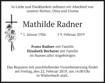 Traueranzeigen Von Mathilde Radner Trauer Merkur De