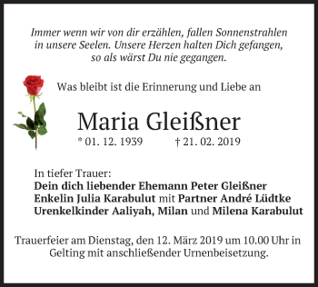 Traueranzeigen Von Maria Glei Ner Trauer Merkur De