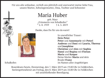 Traueranzeigen Von Maria Huber Trauer Merkur De