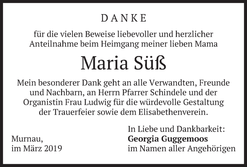 Traueranzeigen Von Maria S Trauer Merkur De