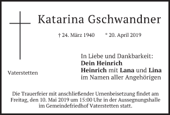 Traueranzeigen Von Katarina Gschwandner Trauer Merkur De