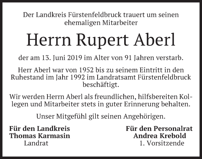 Traueranzeigen Von Rupert Aberl Trauer Merkur De